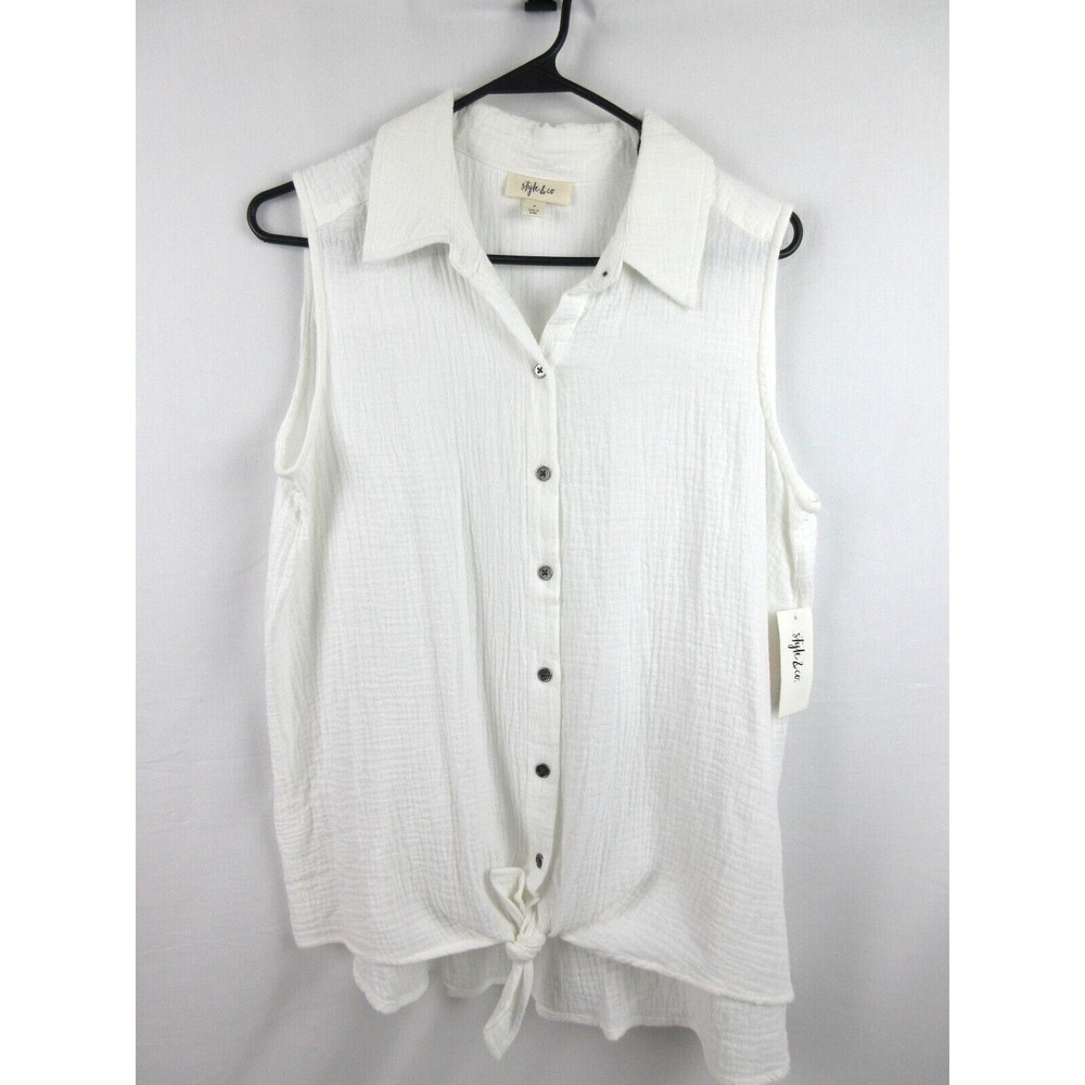 Style & Co Women's Sleeveless Blouse Top Shirt Size S Color White